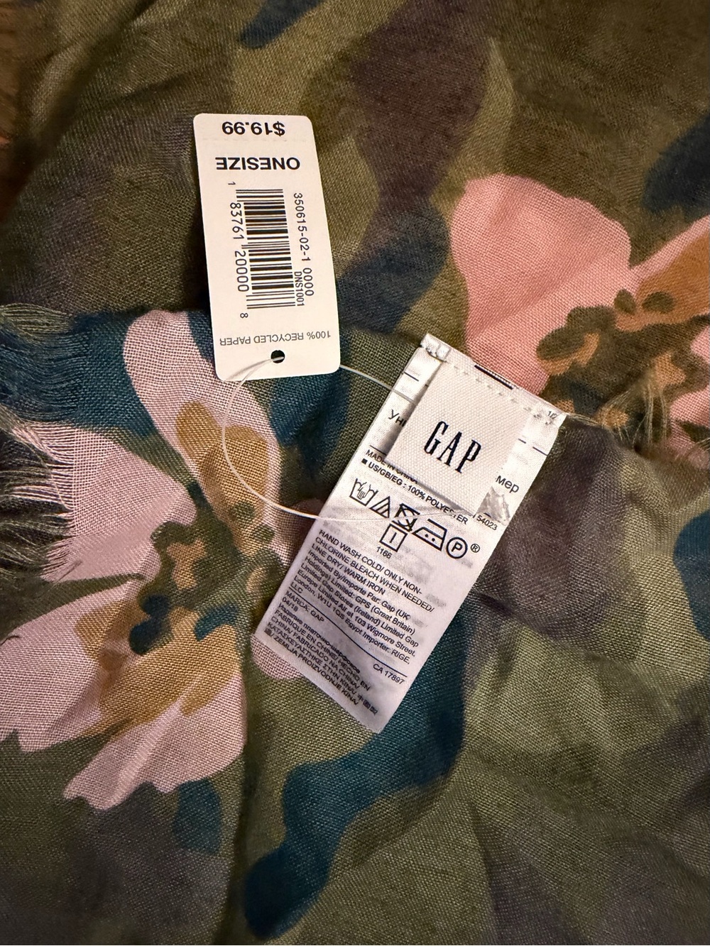 GAP Olive Camo Scarf with Pink & Cream Floral Print - Picture 2 of 2